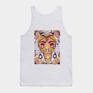 Yellow Pastel Tone Tribal African Mask Tank Top